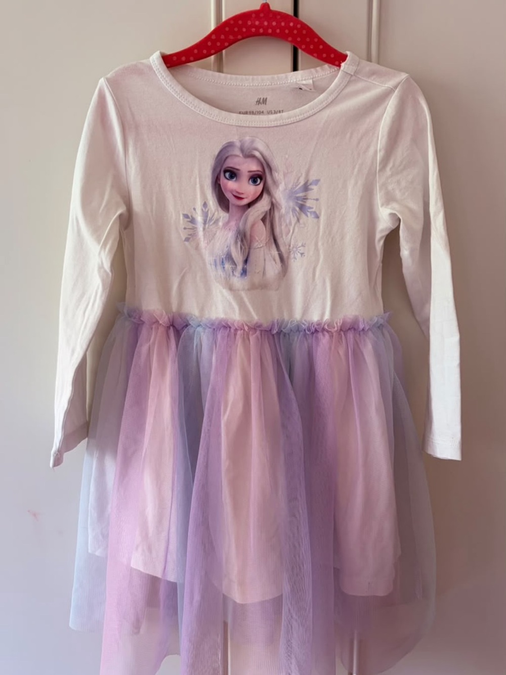 H&M White Long-Sleeve Elsa Tulle Dress with Pastel Tulle Skirt